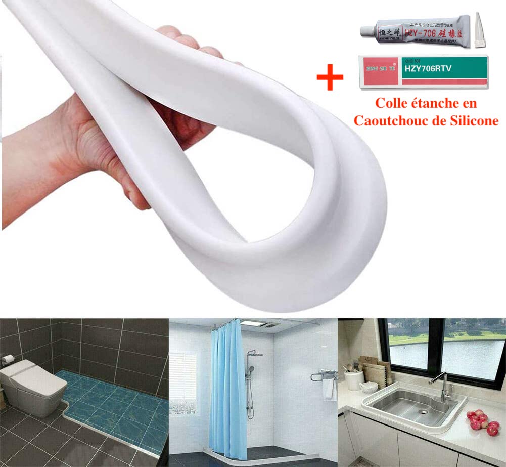 Seuil de Rétention d'Eau en Silicone Autocollante et Pliable + Colle étanche Forte