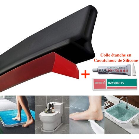 Seuil de Rétention d'Eau en Silicone Autocollante et Pliable + Colle étanche Forte