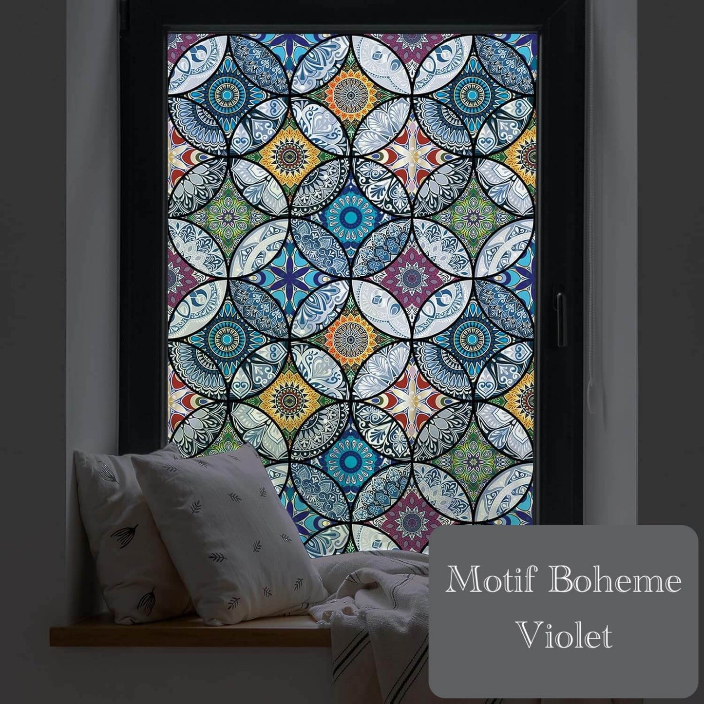 Film Adhésif Décoratif pour Fenêtre 3D Anti-regards - Motif Boheme Violet