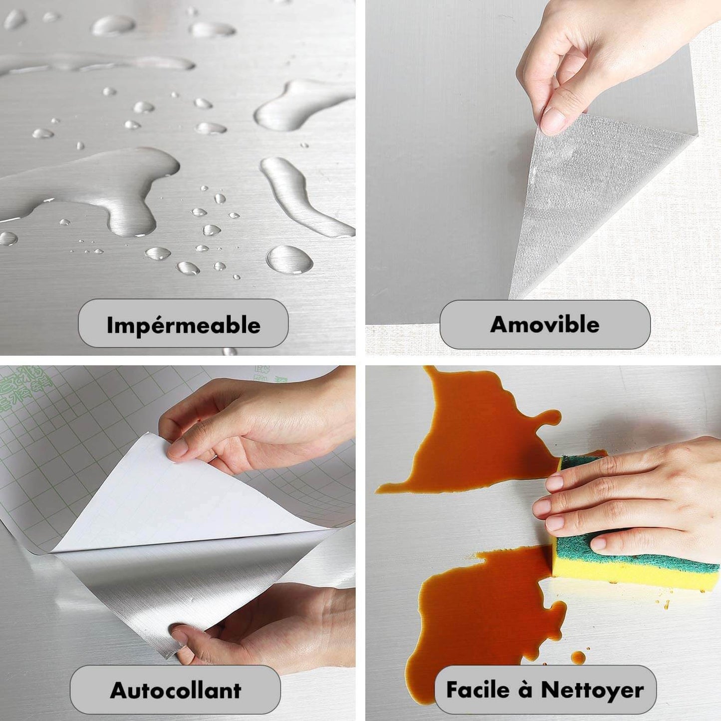 Adhésif Acier Inoxydable Effet Nickel Brossé pour Cuisine & Électroménager 3m*60cm