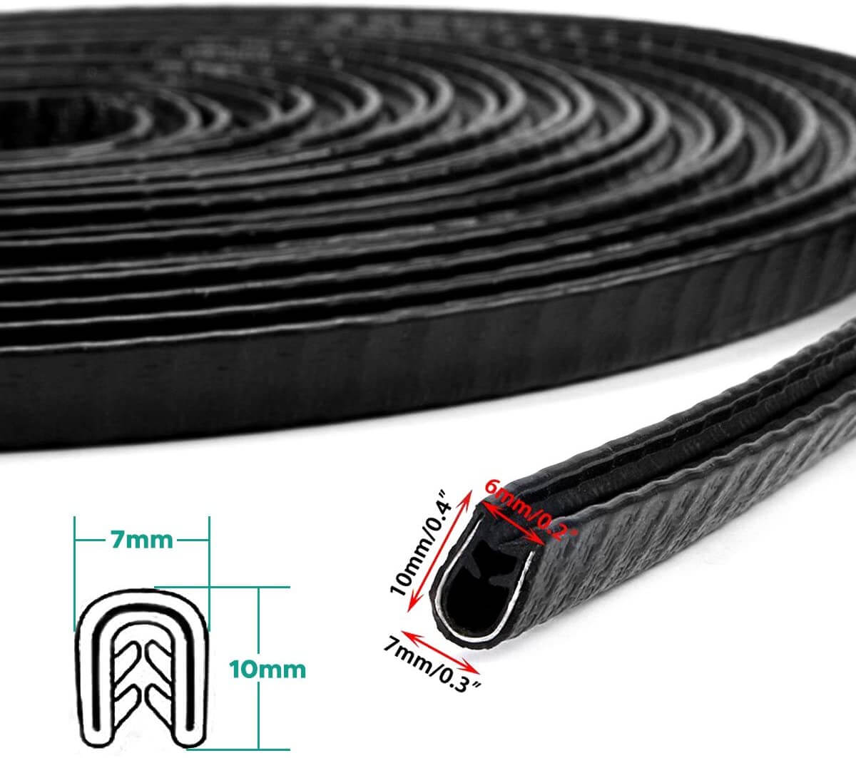 Bordure de Porte en forme U Metal/Caoutchouc - Noir