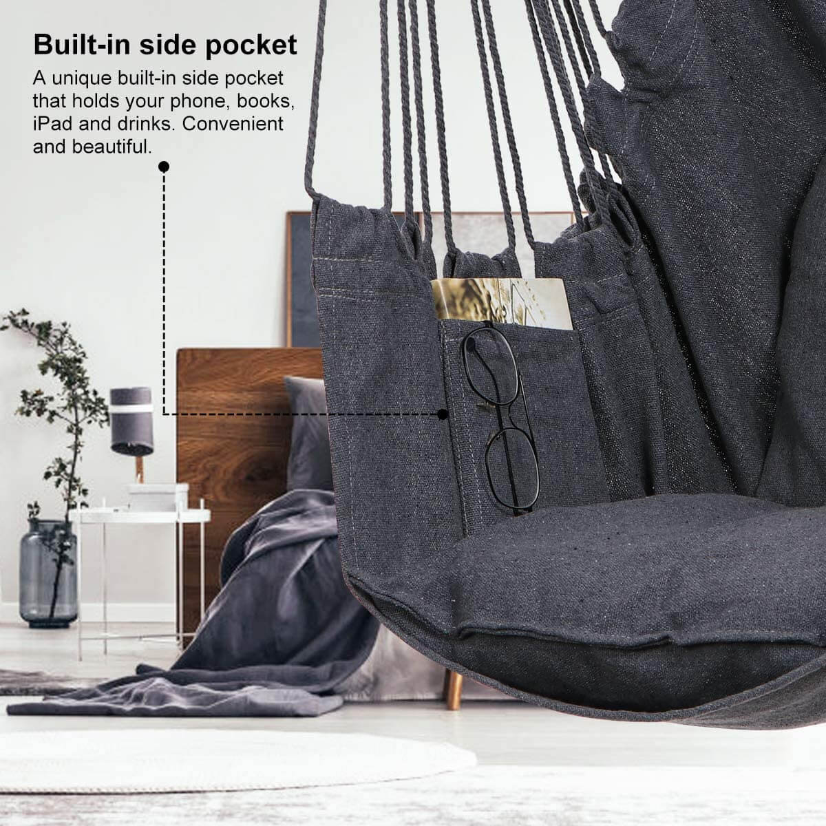 Fauteuil Suspendu Balançoire Hamac en Coton - Gris