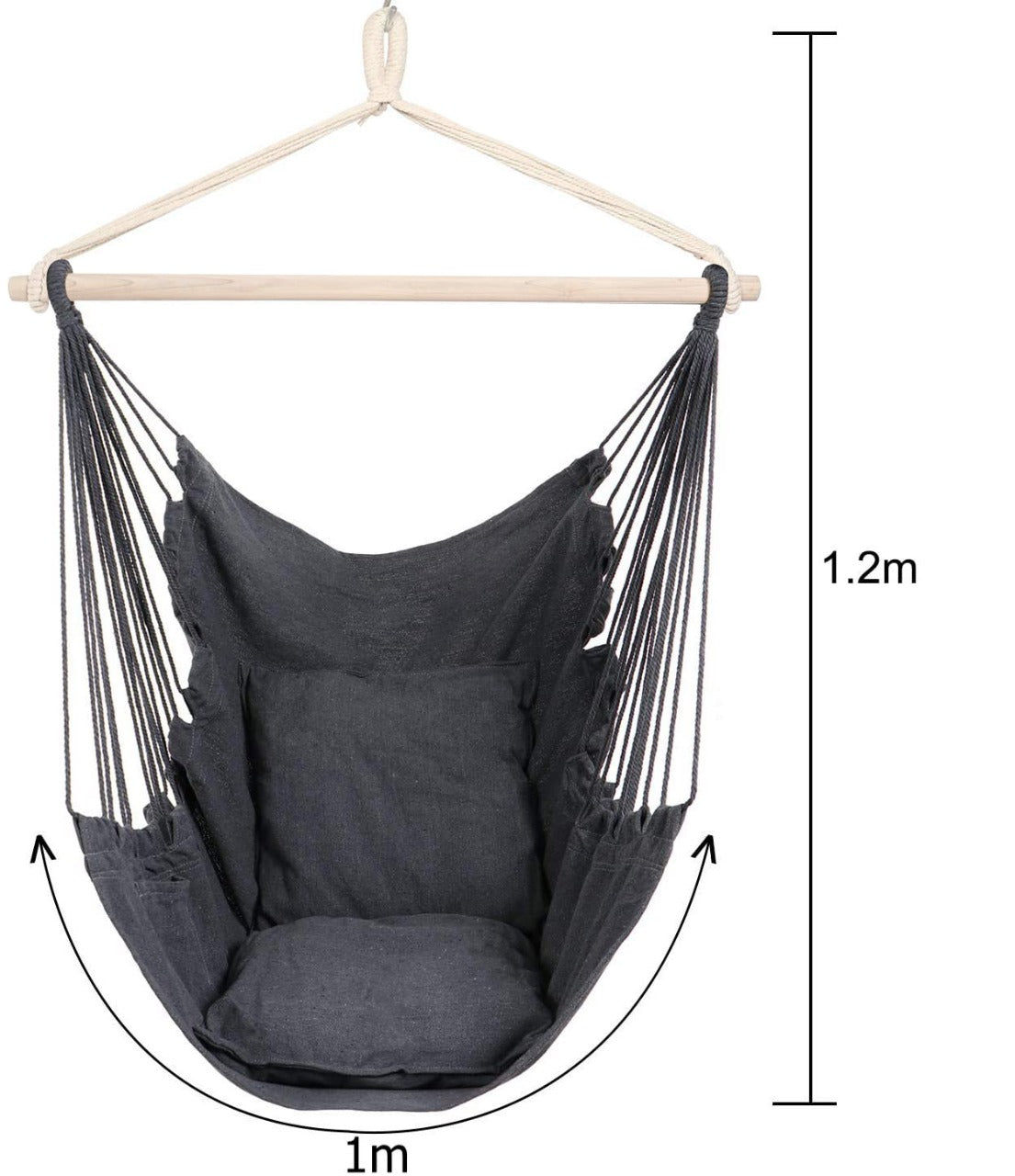 Fauteuil Suspendu Balançoire Hamac en Coton - Gris