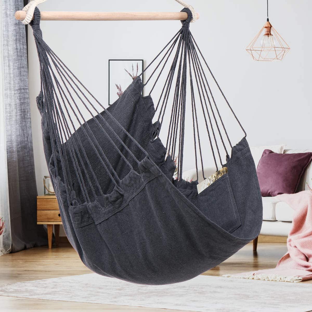 Fauteuil Suspendu Balançoire Hamac en Coton - Gris