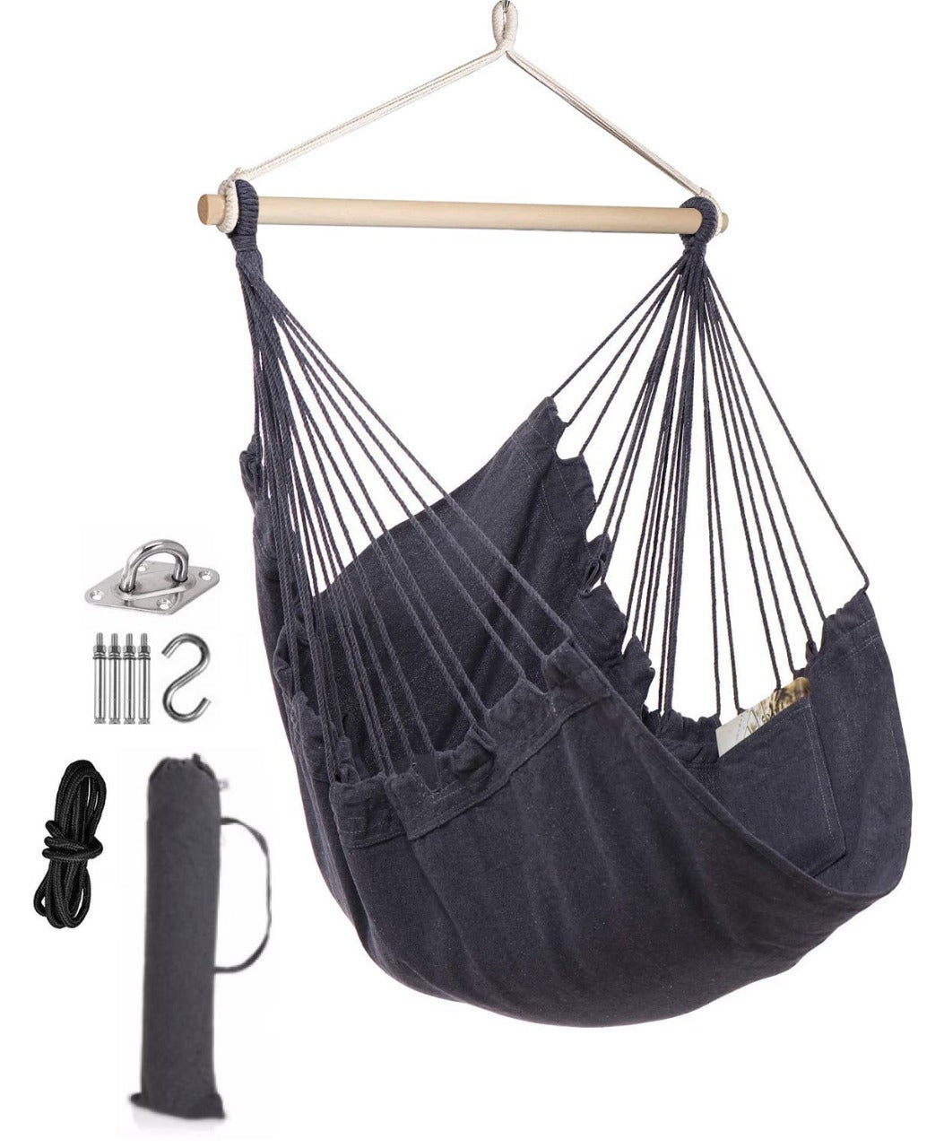 Fauteuil Suspendu Balançoire Hamac en Coton - Gris