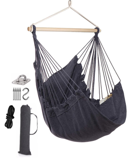 Fauteuil Suspendu Balançoire Hamac en Coton - Gris