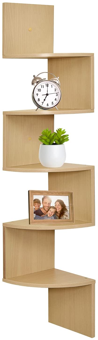 Etagère d'Angle Murale Zigzag en Bois MDF (Chêne)