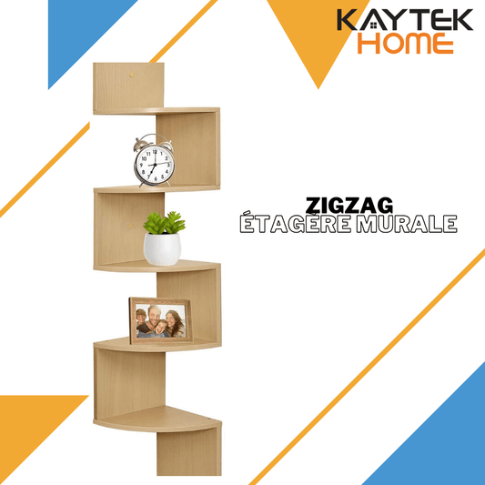 Etagère d'Angle Murale Zigzag en Bois MDF (Chêne)