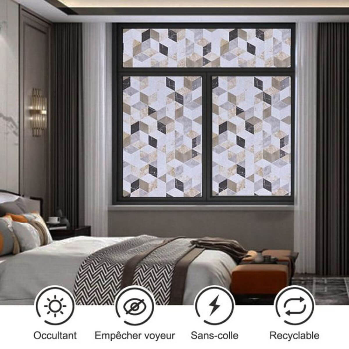 Film Décoratif Anti-regards pour Fenêtre 3D Statique - Motif Géometric