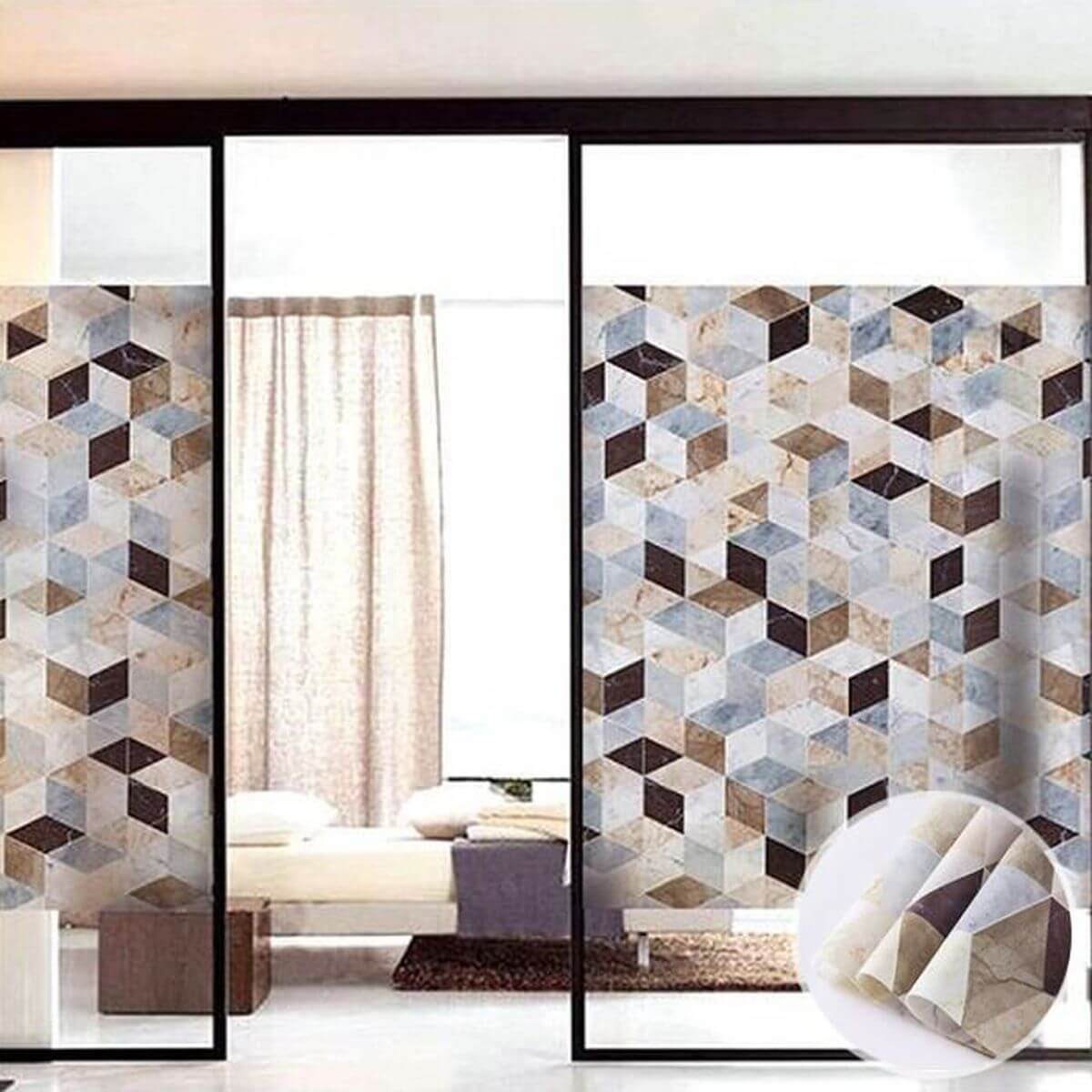 Film Décoratif Anti-regards pour Fenêtre 3D Statique - Motif Géometric