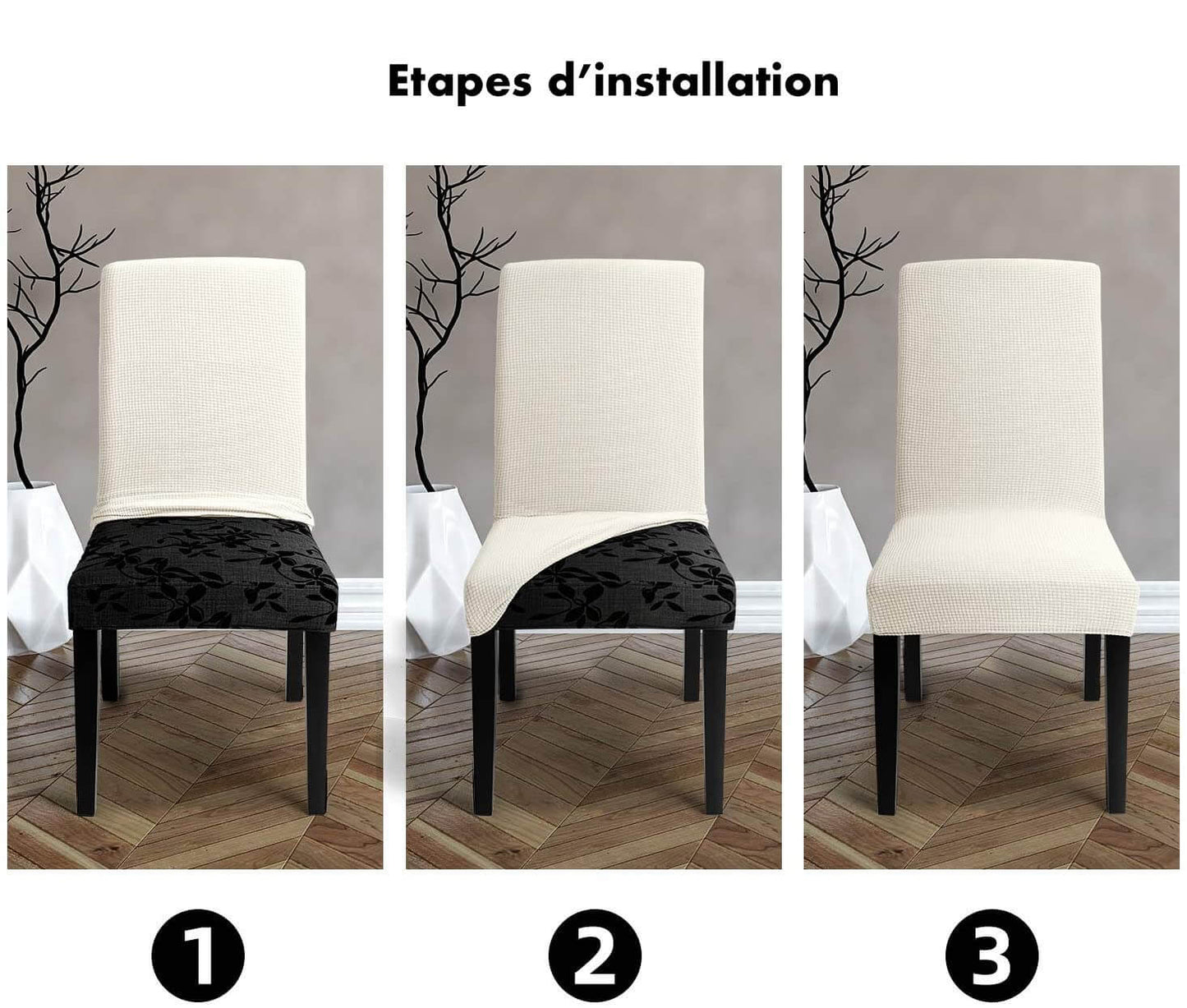 Housse de Chaise Extensible à Tissu Jacquard - Blanc Cassé