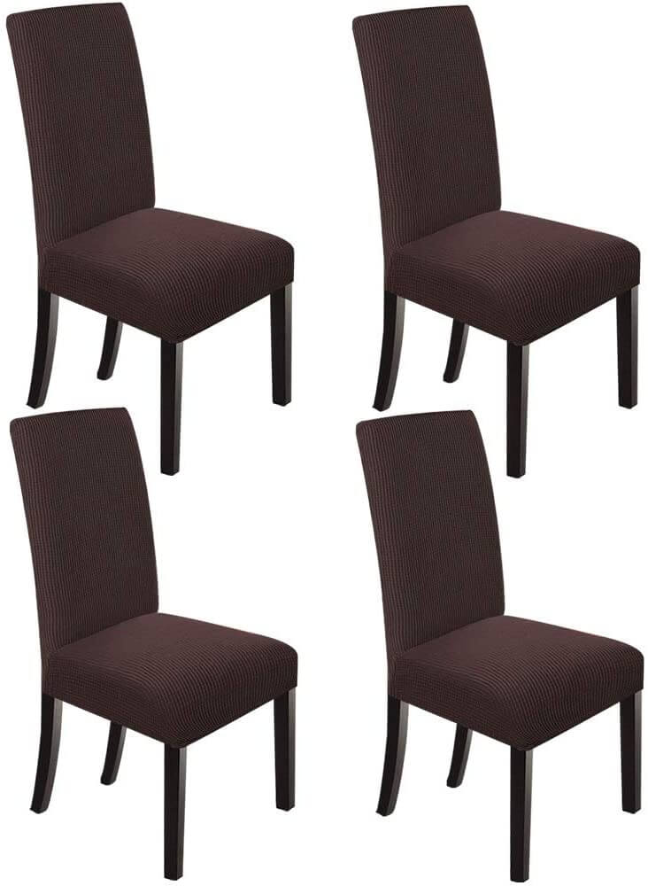 Housse de Chaise Extensible à Tissu Jacquard - Marron Chocolat