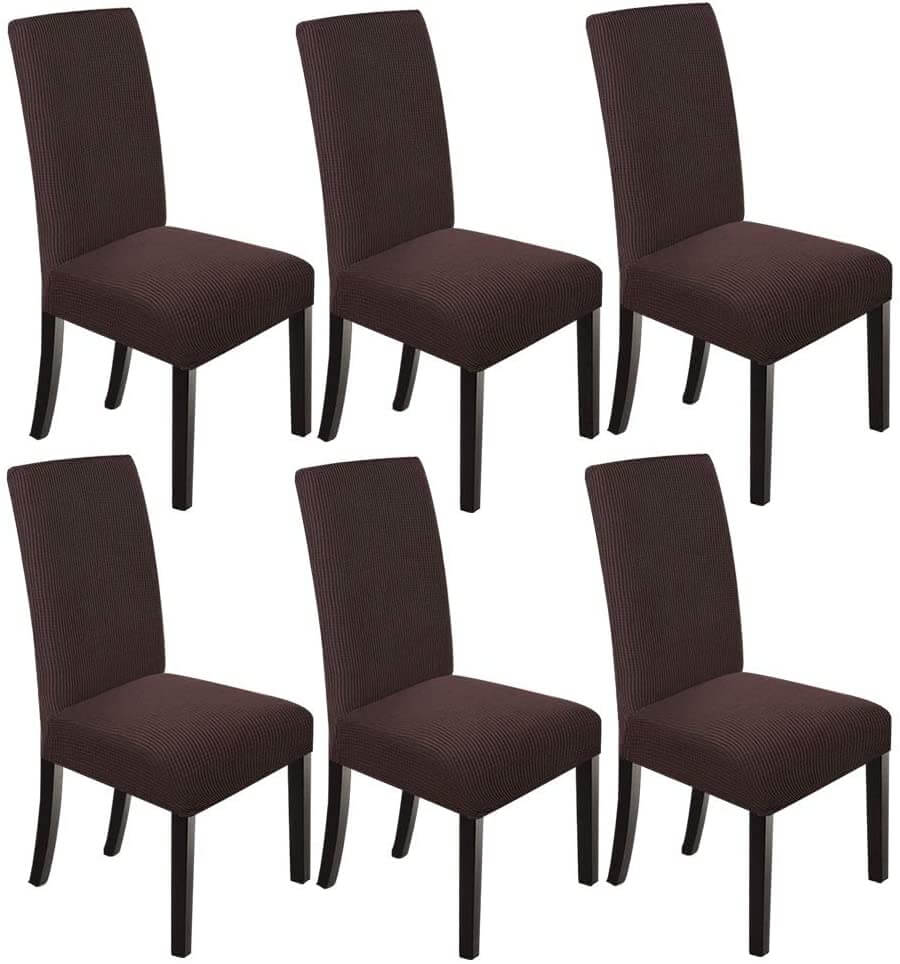 Housse de Chaise Extensible à Tissu Jacquard - Marron Chocolat