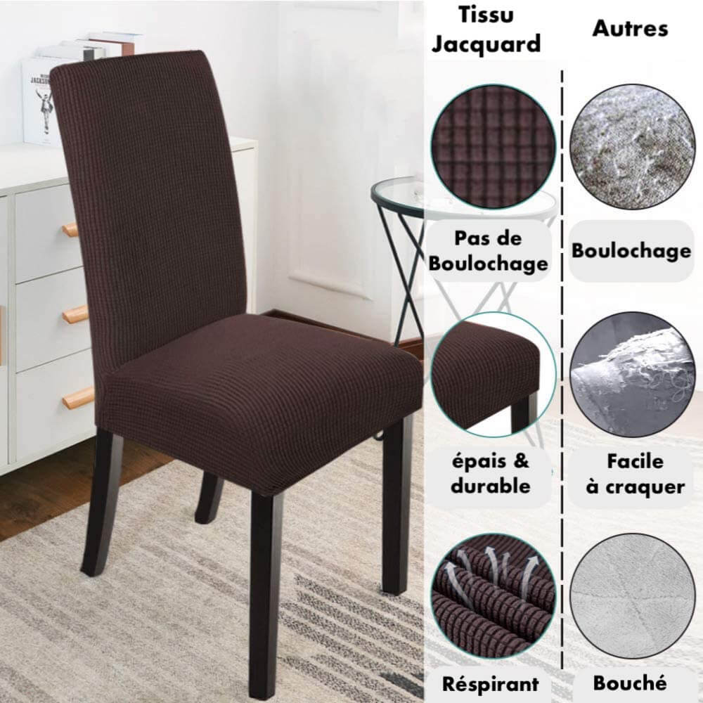 Housse de Chaise Extensible à Tissu Jacquard - Marron Chocolat