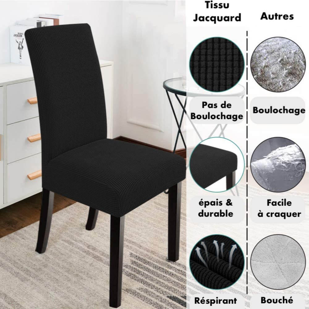 Housse de Chaise Extensible à Tissu Jacquard - Noir