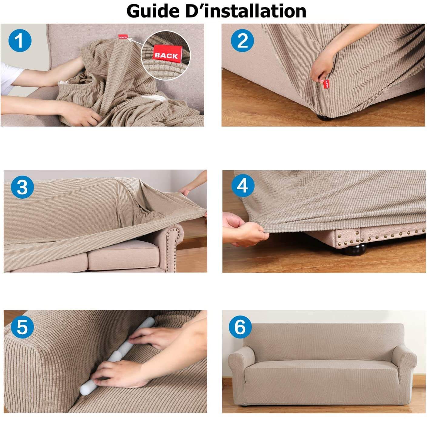 Housse Canapé Extensible à Tissu Jacquard - Beige Sable