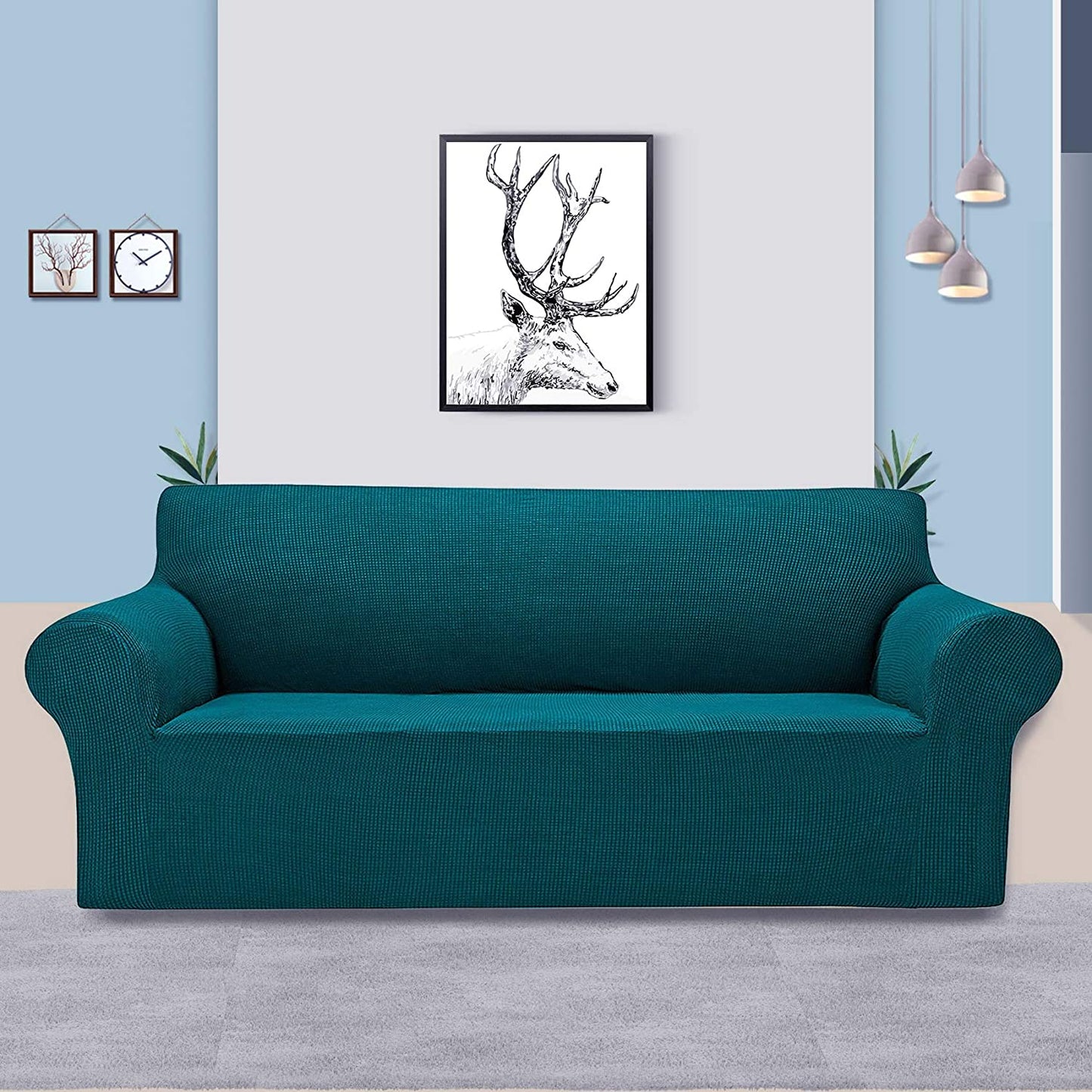 Housse Canapé Extensible à Tissu Jacquard - Turquoise