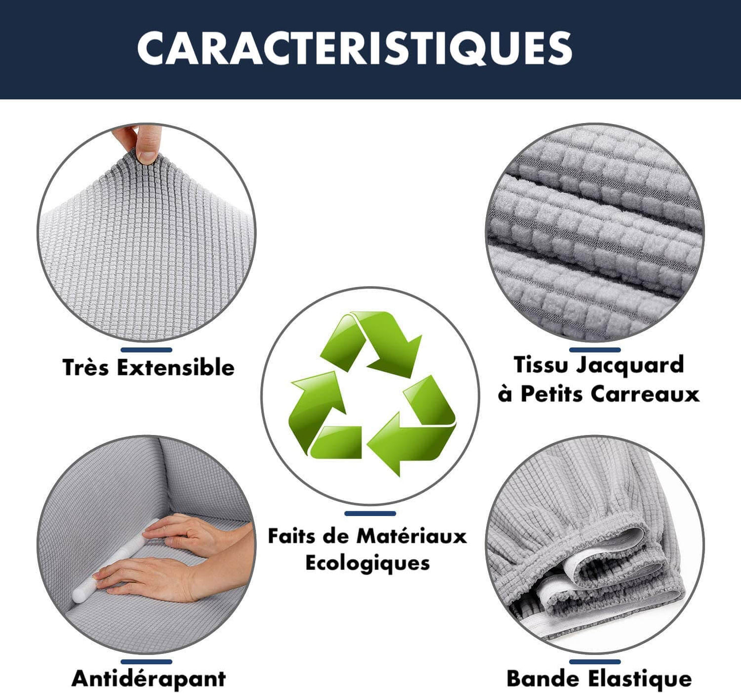 Housse Canapé Extensible à Tissu Jacquard - Gris Clair