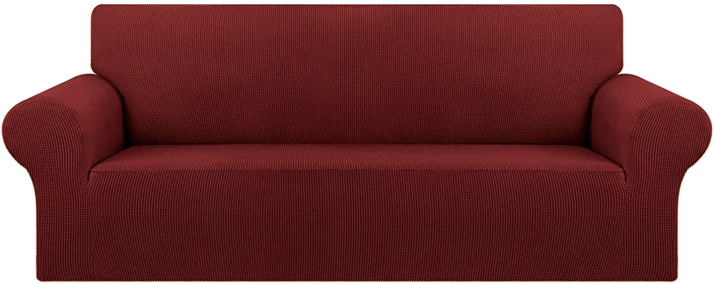 Housse Canapé Extensible à Tissu Jacquard - Rouge Bordeaux