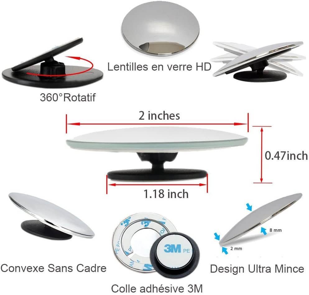 2 x Miroirs Rétroviseurs d'Angle Mort Ronde Réglables