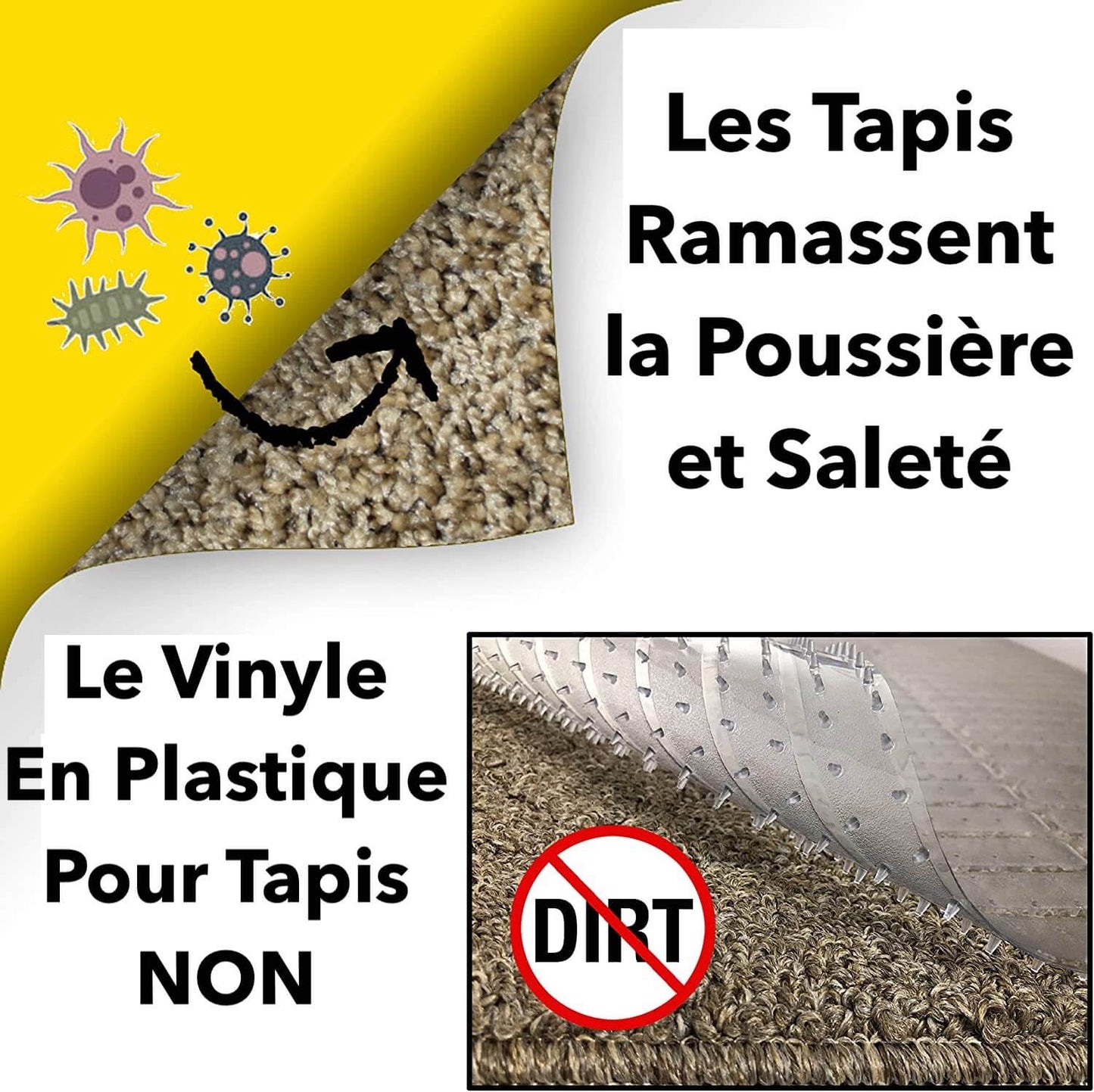 Protecteur De Sol pour tapis antidérapant, transparent, vinyle plastique