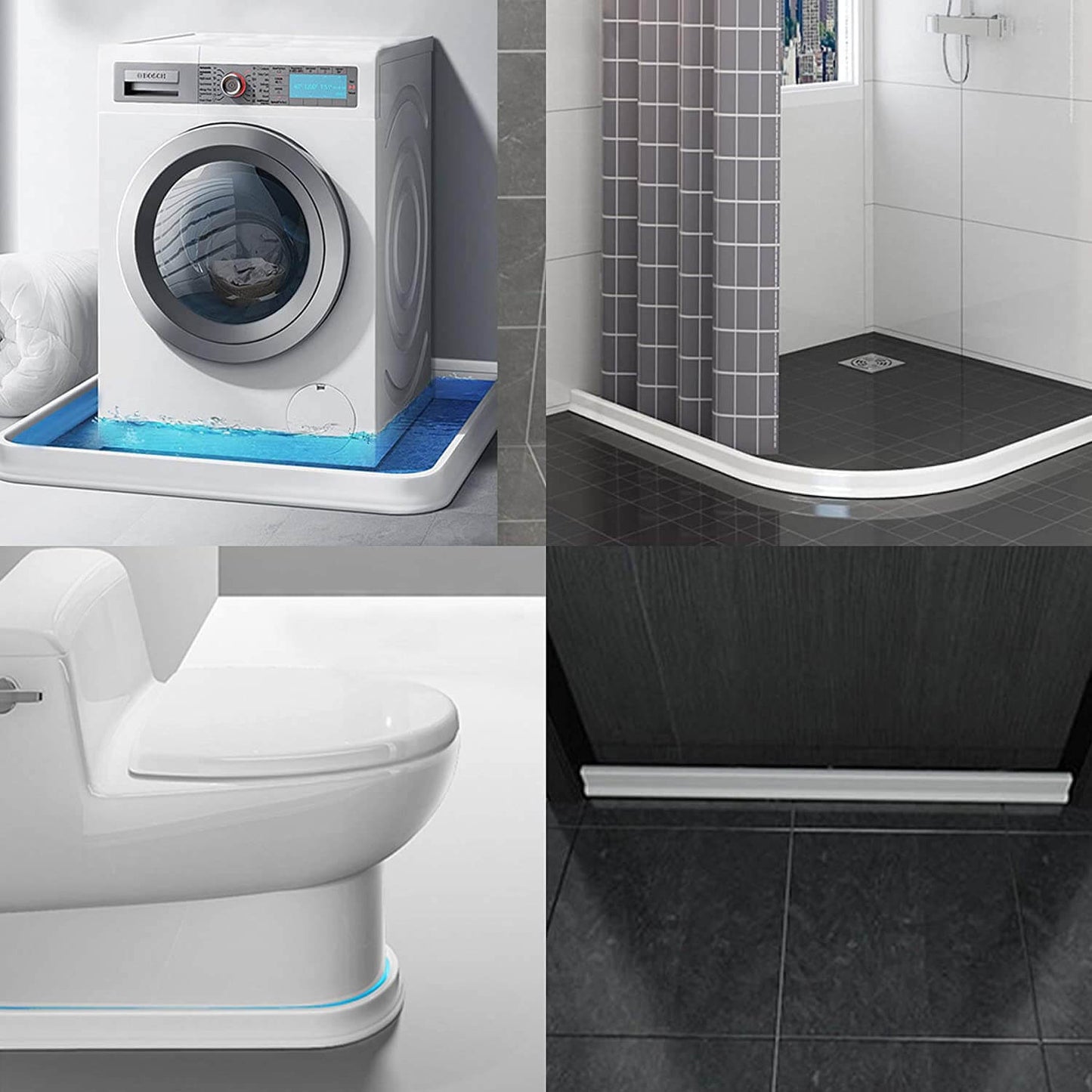 Seuil de Rétention d'Eau en Silicone Autocollante et Pliable + Colle étanche Forte