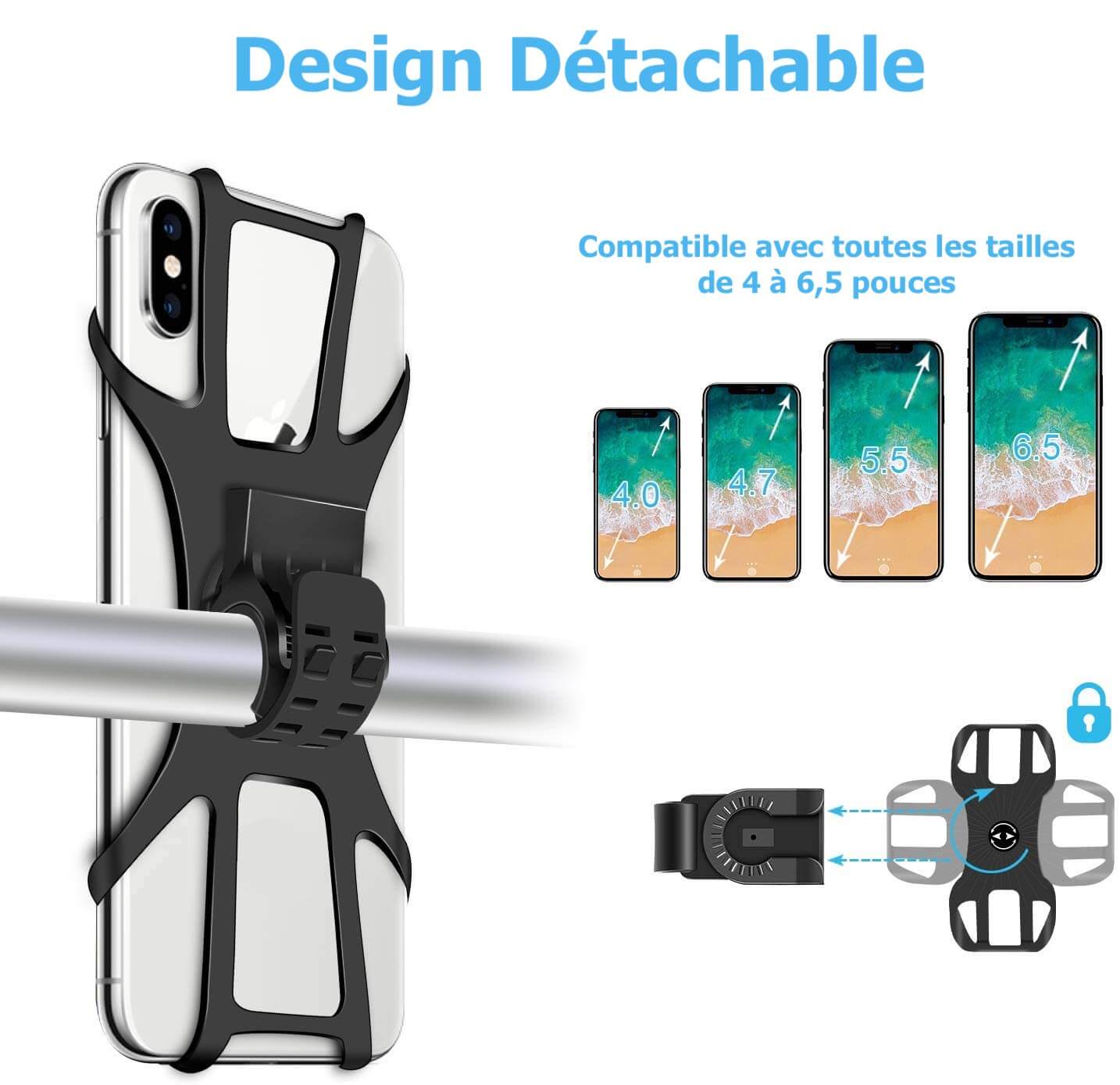 Support Téléphone pour Vélo/Moto Universel Rotatif Réglable