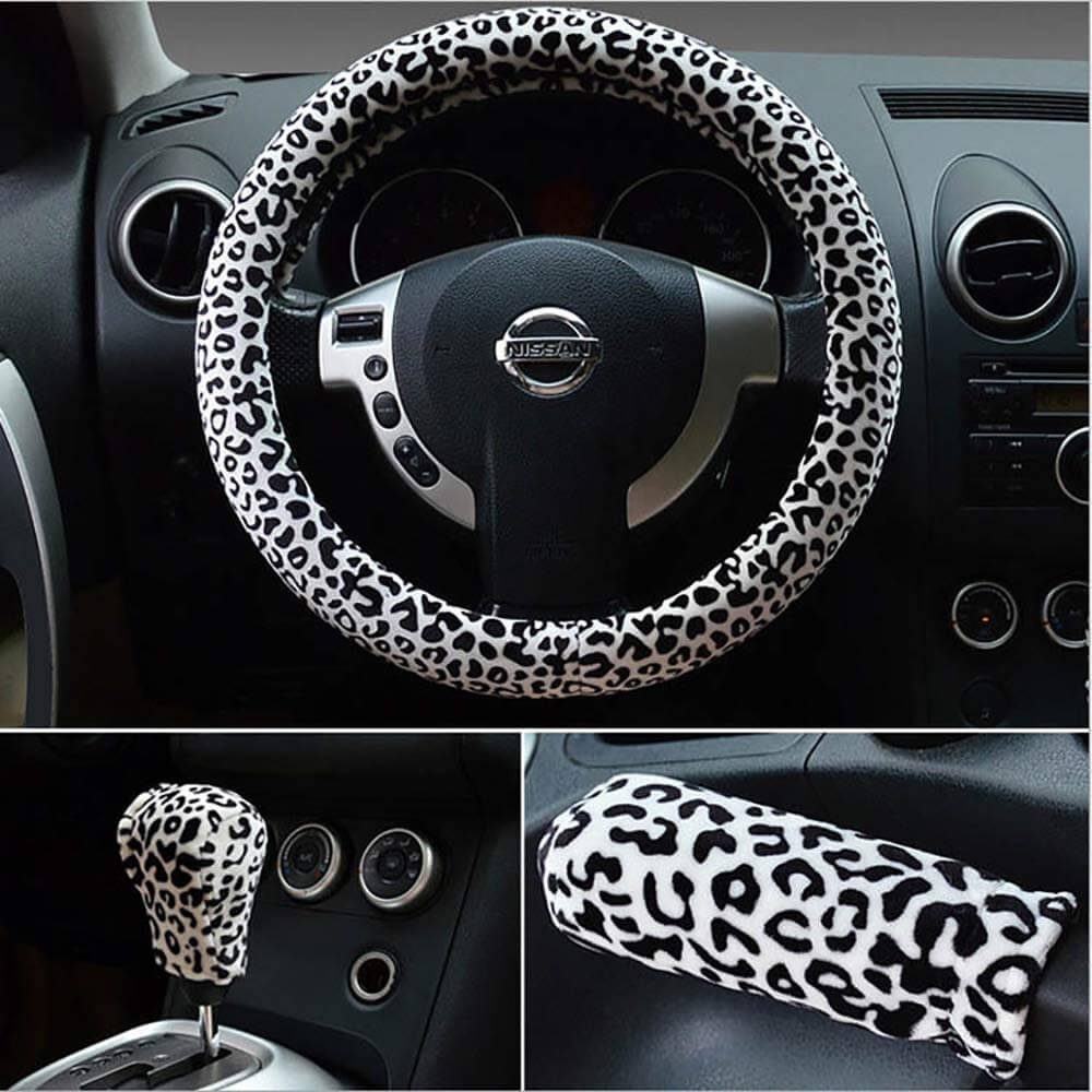 Couvre Volant , Frein à main et levier de vitesse en Peluche Leopard