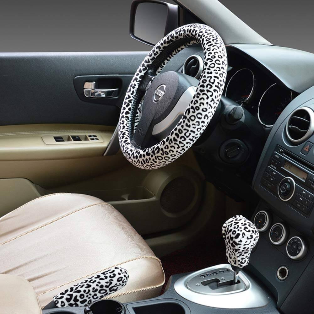 Couvre Volant , Frein à main et levier de vitesse en Peluche Leopard