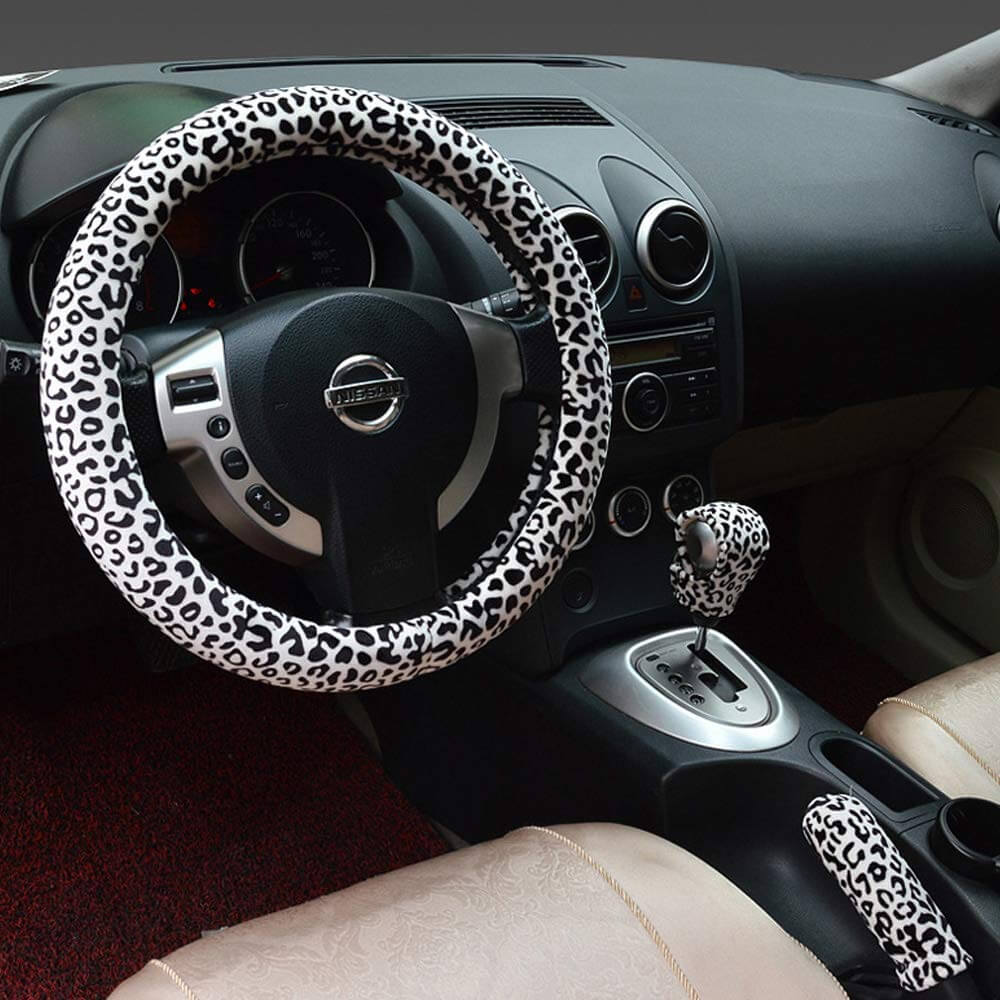 Couvre Volant , Frein à main et levier de vitesse en Peluche Leopard