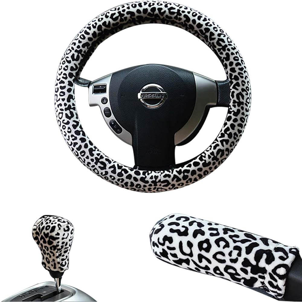 Couvre Volant , Frein à main et levier de vitesse en Peluche Leopard
