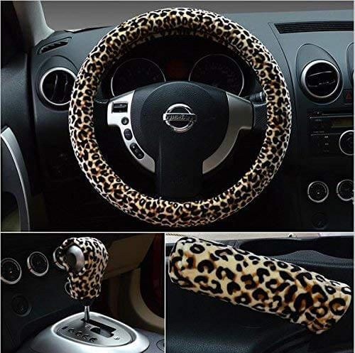Couvre Volant , Frein à main et levier de vitesse en Peluche Leopard