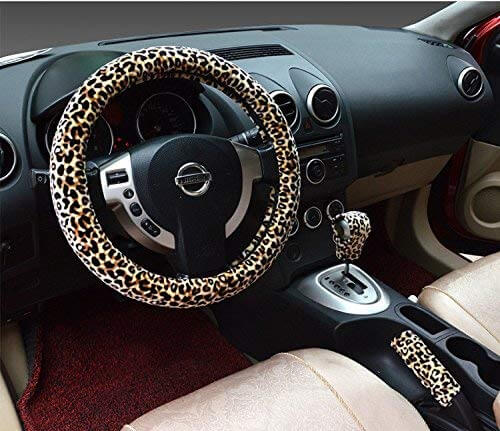 Couvre Volant , Frein à main et levier de vitesse en Peluche Leopard