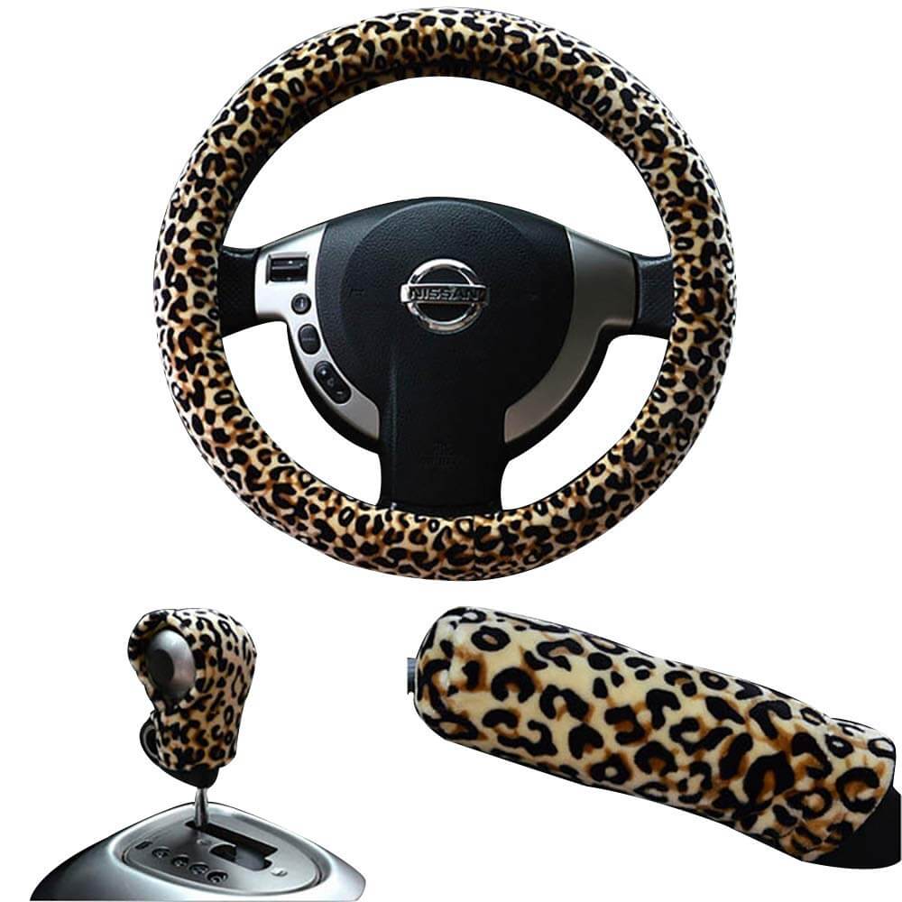 Couvre Volant , Frein à main et levier de vitesse en Peluche Leopard