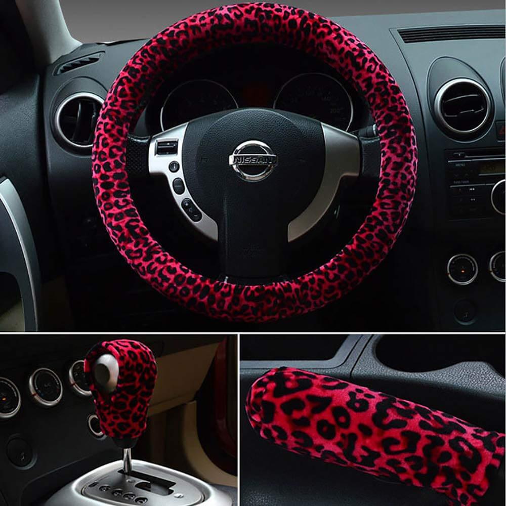 Couvre Volant , Frein à main et levier de vitesse en Peluche Leopard