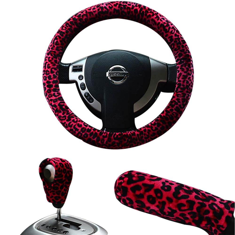 Couvre Volant , Frein à main et levier de vitesse en Peluche Leopard