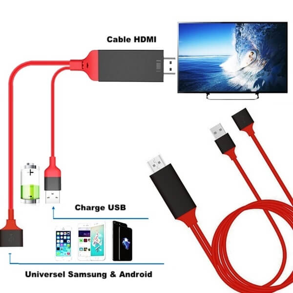 Adaptateur HDMI HDTV 1080p 4k Câble 1m pour iPhone iPad et Android