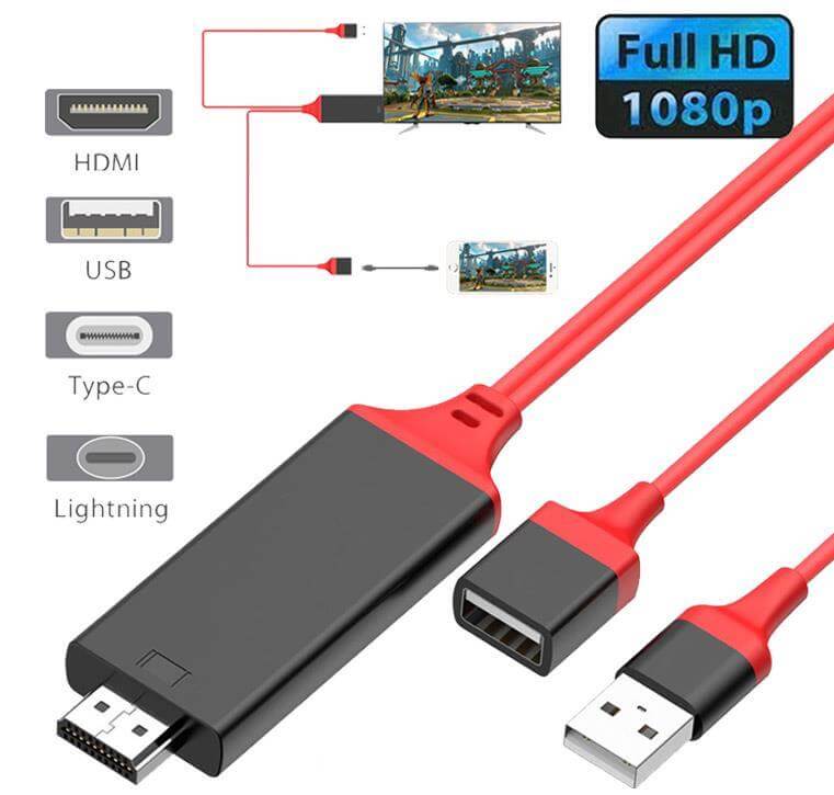 Adaptateur HDMI HDTV 1080p 4k Câble 1m pour iPhone iPad et Android