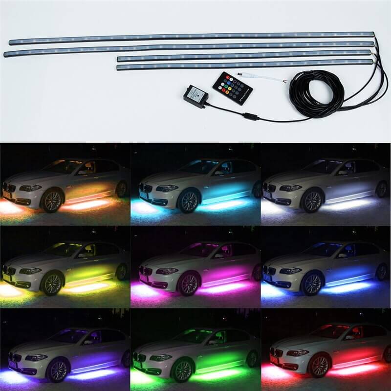 Kit Voiture lumineux 12V 5050 RGB | 4 pièces, Etanche IP68 avec télécommande
