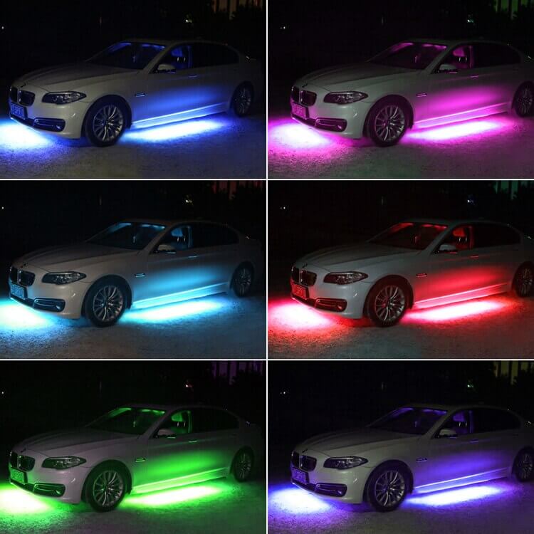 Kit Voiture lumineux 12V 5050 RGB | 4 pièces, Etanche IP68 avec télécommande