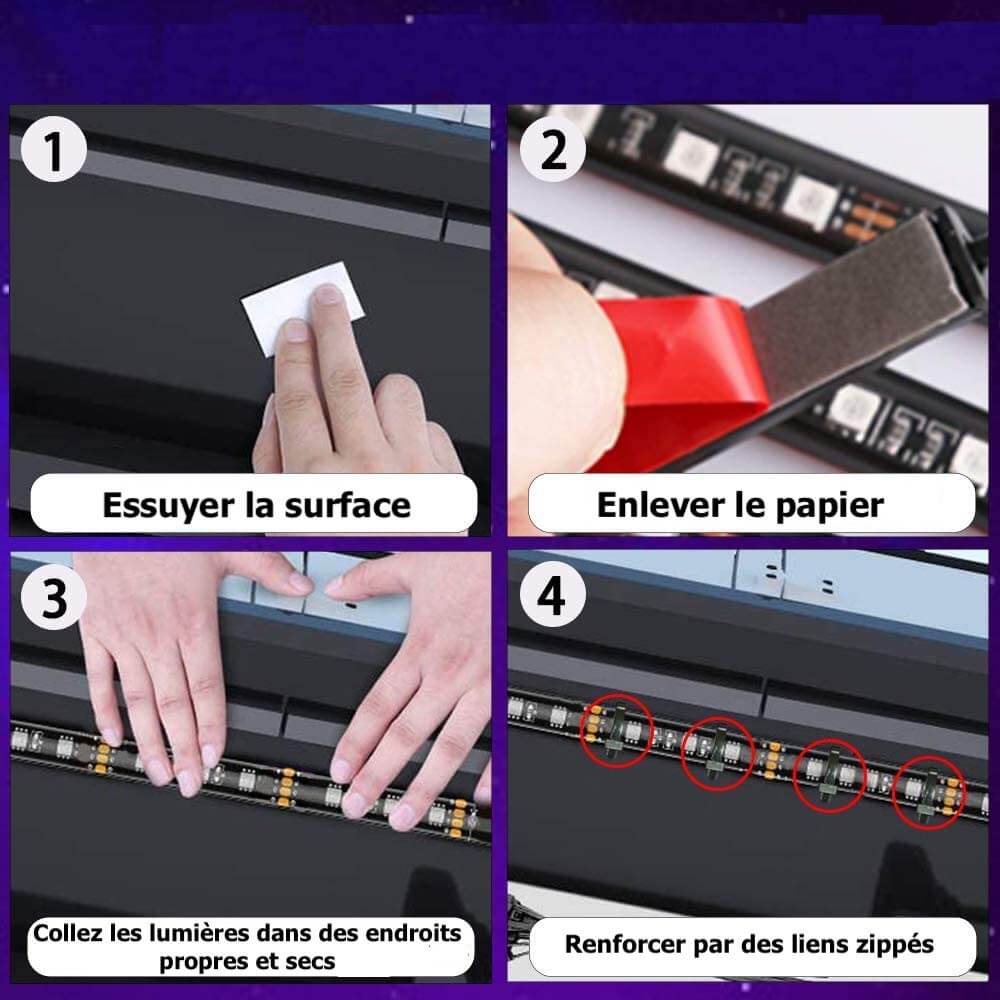 Kit Voiture lumineux 12V 5050 RGB | 4 pièces, Etanche IP68 avec télécommande