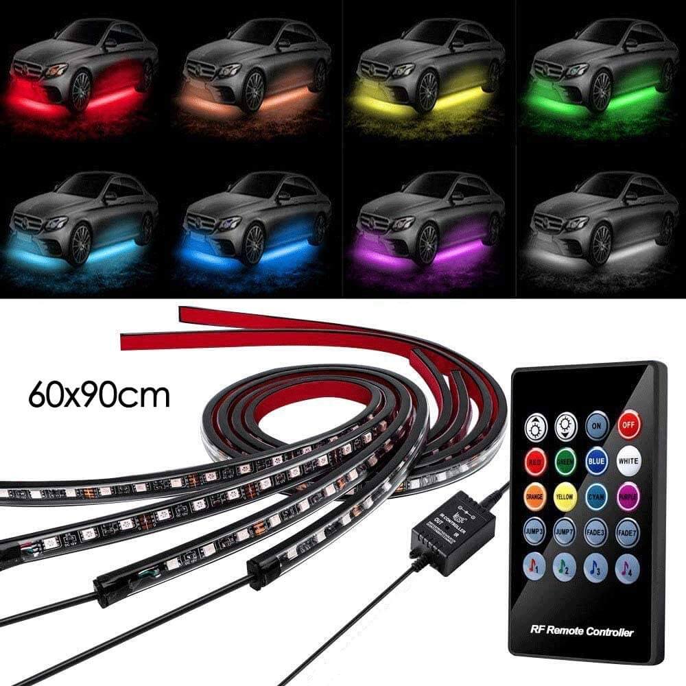 Kit Voiture lumineux 12V 5050 RGB | 4 pièces, Etanche IP68 avec télécommande