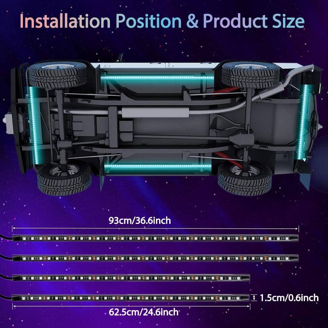 Kit Voiture lumineux 12V 5050 RGB | 4 pièces, Etanche IP68 avec télécommande