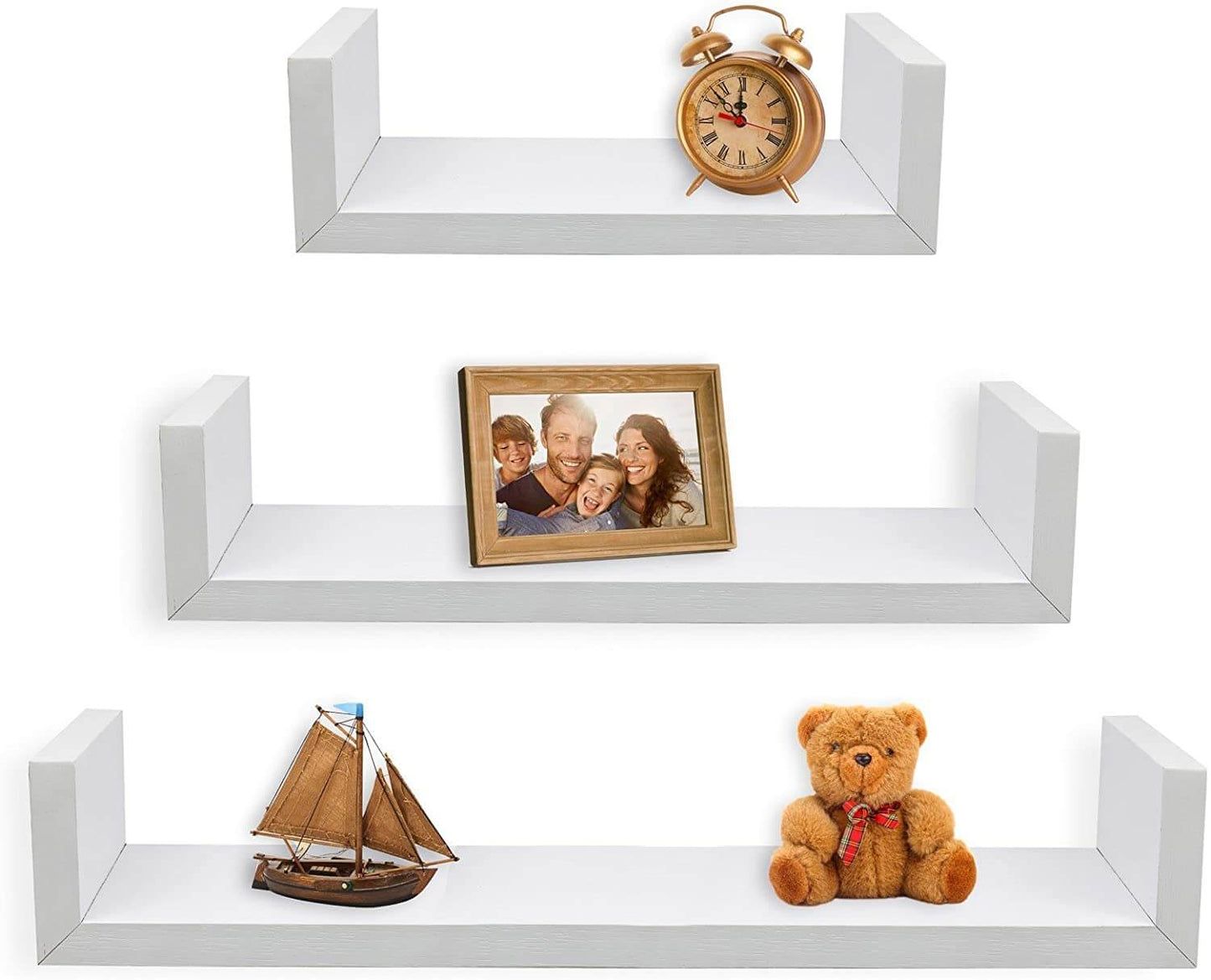 Lot de 3 Étagères Murales Flottantes Forme "U" en Bois MDF - Blanc