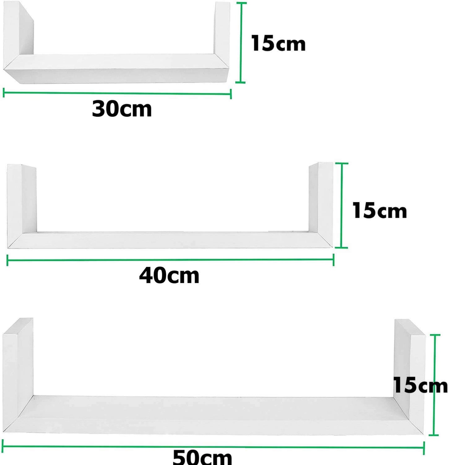 Lot de 3 Étagères Murales Flottantes Forme "U" en Bois MDF - Blanc