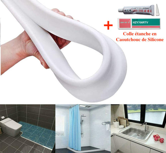 Seuil de Rétention d'Eau en Silicone Autocollante et Pliable + Colle étanche Forte