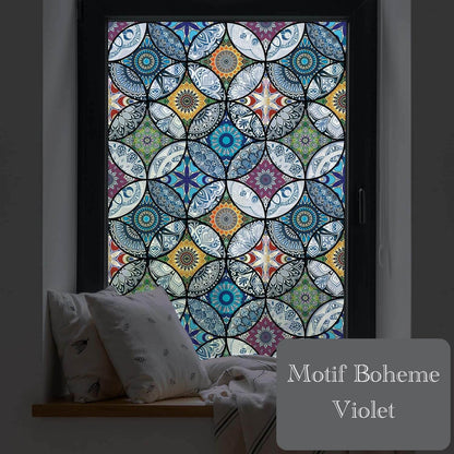 Film Adhésif Décoratif pour Fenêtre 3D Anti-regards - Motif Boheme Violet