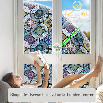 Film Adhésif Décoratif pour Fenêtre 3D Anti-regards - Motif Boheme Violet