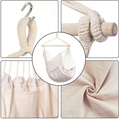 Fauteuil Suspendu Balançoire Hamac en Coton - Beige
