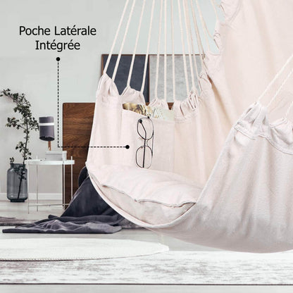 Fauteuil Suspendu Balançoire Hamac en Coton - Beige